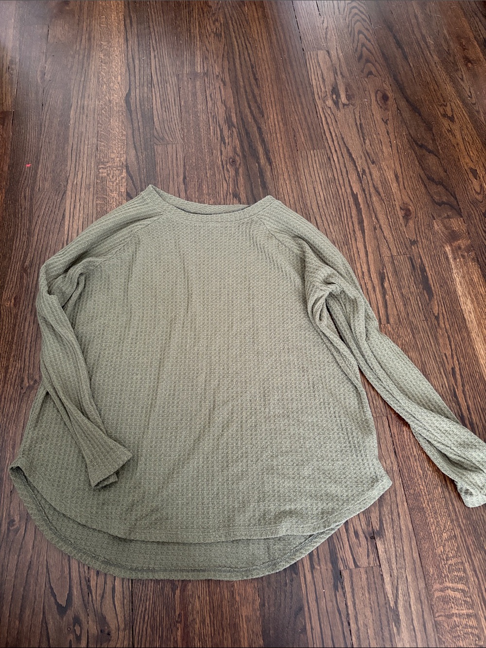 American Eagle Outfitters Olive Green Waffle Long-Sleeve Top
